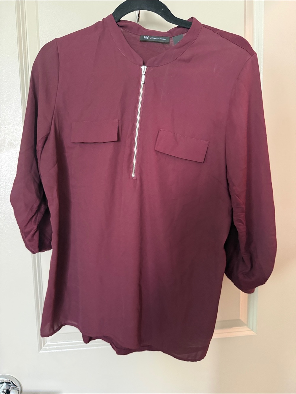 INC International Concepts Wine Half-Zip Blouse L